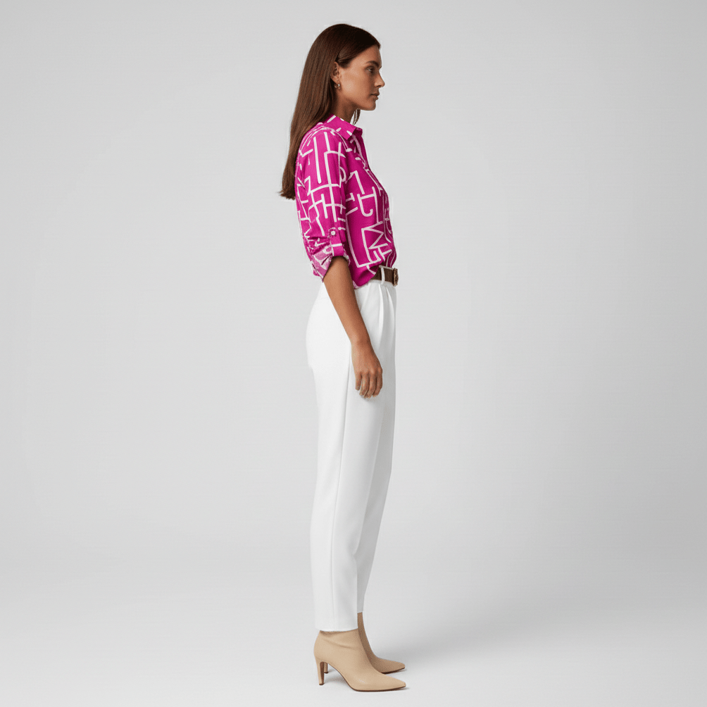 Lily Relaxed Fit Printed Button Blouse with Collar