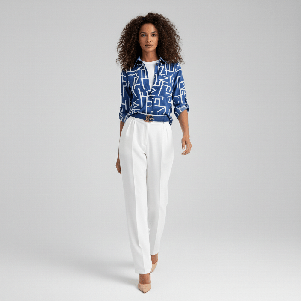 Lily Relaxed Fit Printed Button Blouse with Collar