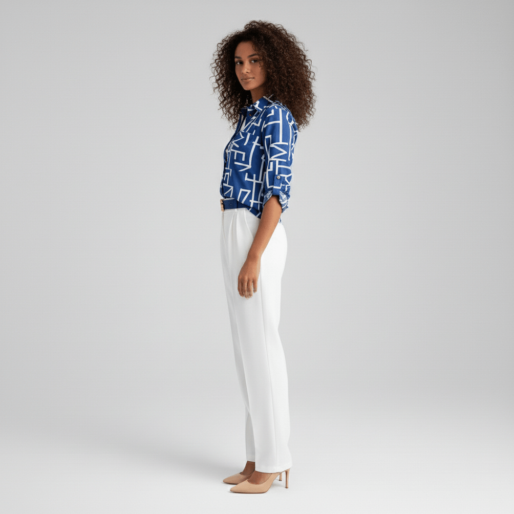 Lily Relaxed Fit Printed Button Blouse with Collar