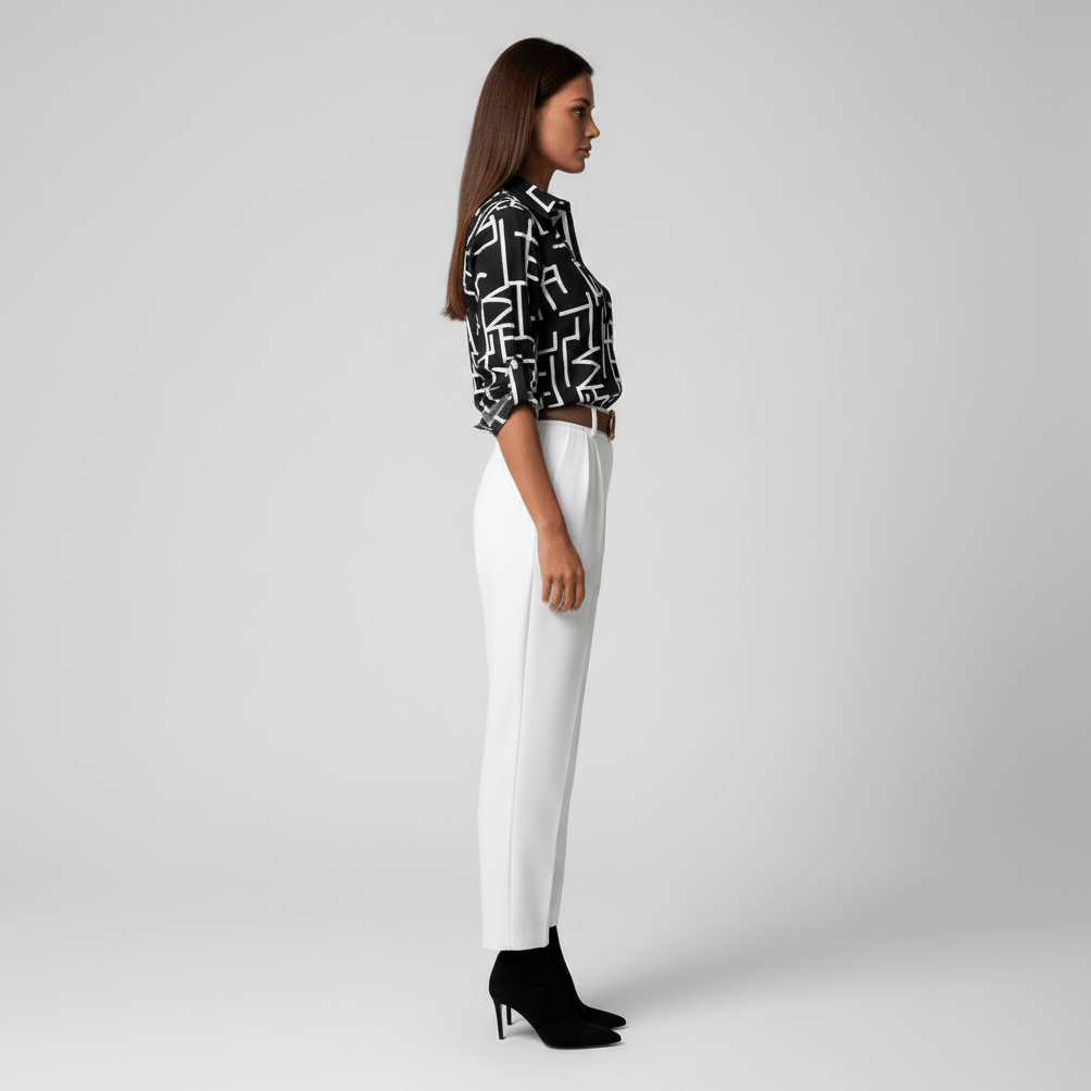 Lily Relaxed Fit Printed Button Blouse with Collar
