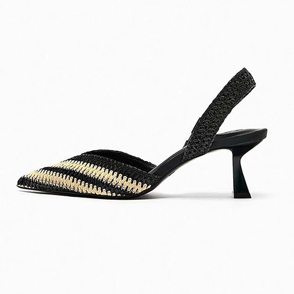 Lottie Pointed Toe Slingback Heels with Striped Upper