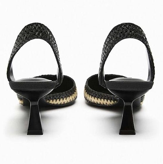 Lottie Pointed Toe Slingback Heels with Striped Upper