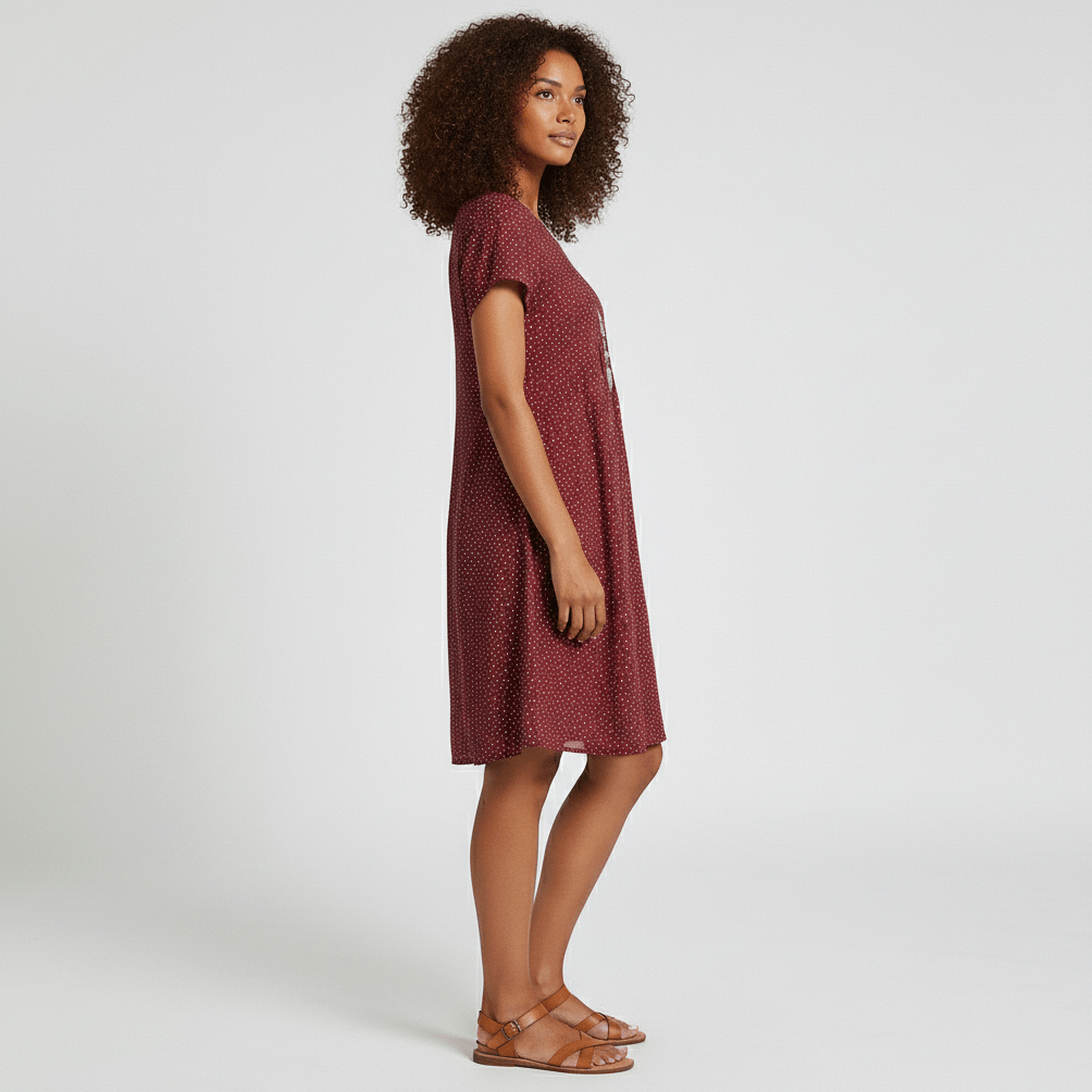 Lumi Printed Midi Dress with Short Sleeves and Gathered Waist
