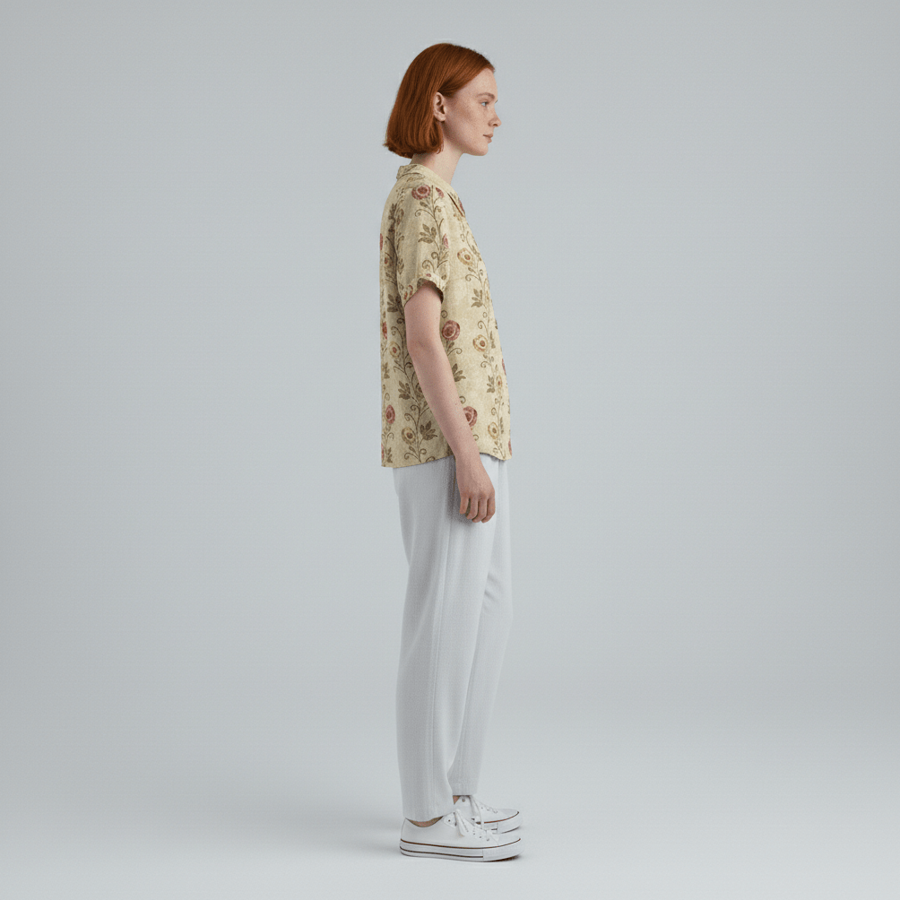 Mona Floral Print Short Sleeve Blouse with Peter Pan Collar