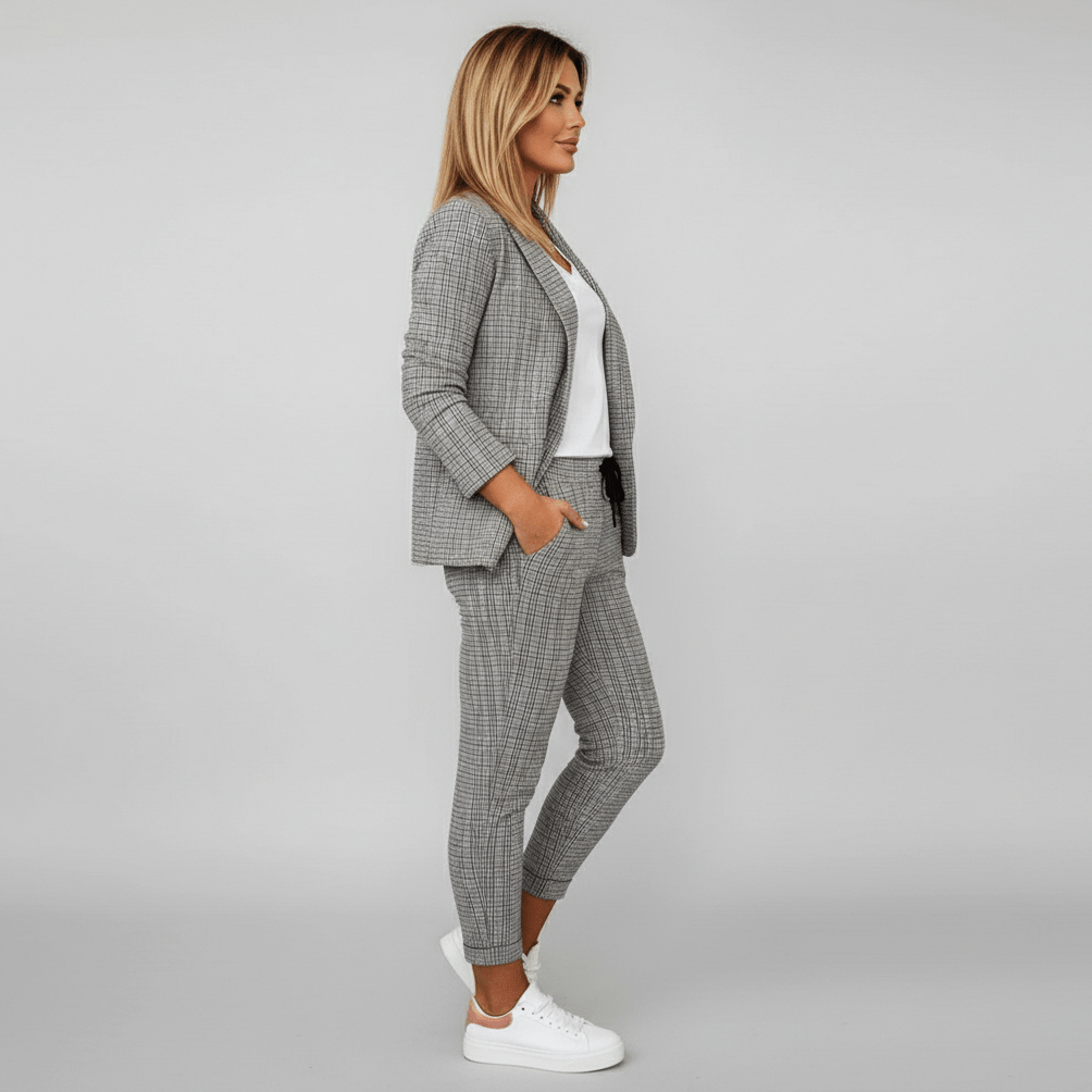 Moya Two Piece Set Plaid Blazer and Slim Fit Pants