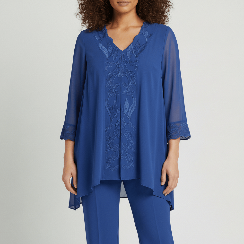 Nichola Two Piece Set with Embroidered Tunic and Straight Pants