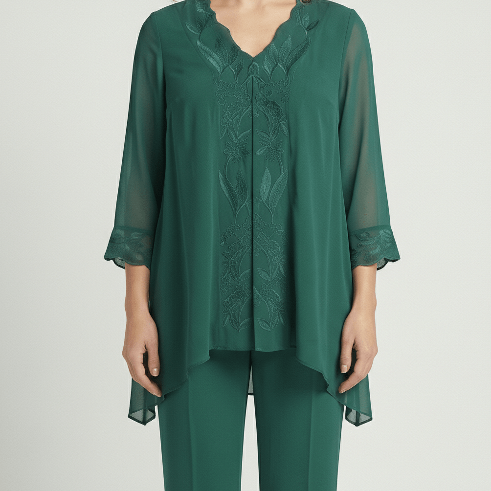 Nichola Two Piece Set with Embroidered Tunic and Straight Pants