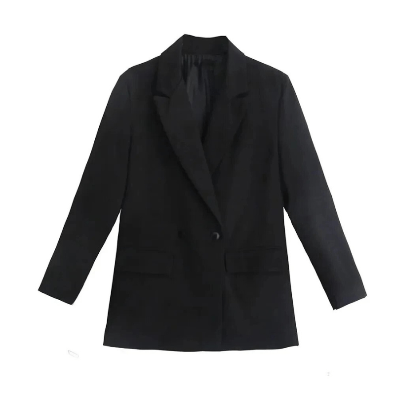 Presley Oversized Double-Breasted Blazer with Notch Lapels - Black
