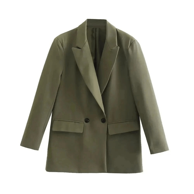 Presley Oversized Double-Breasted Blazer with Notch Lapels - Olive Green