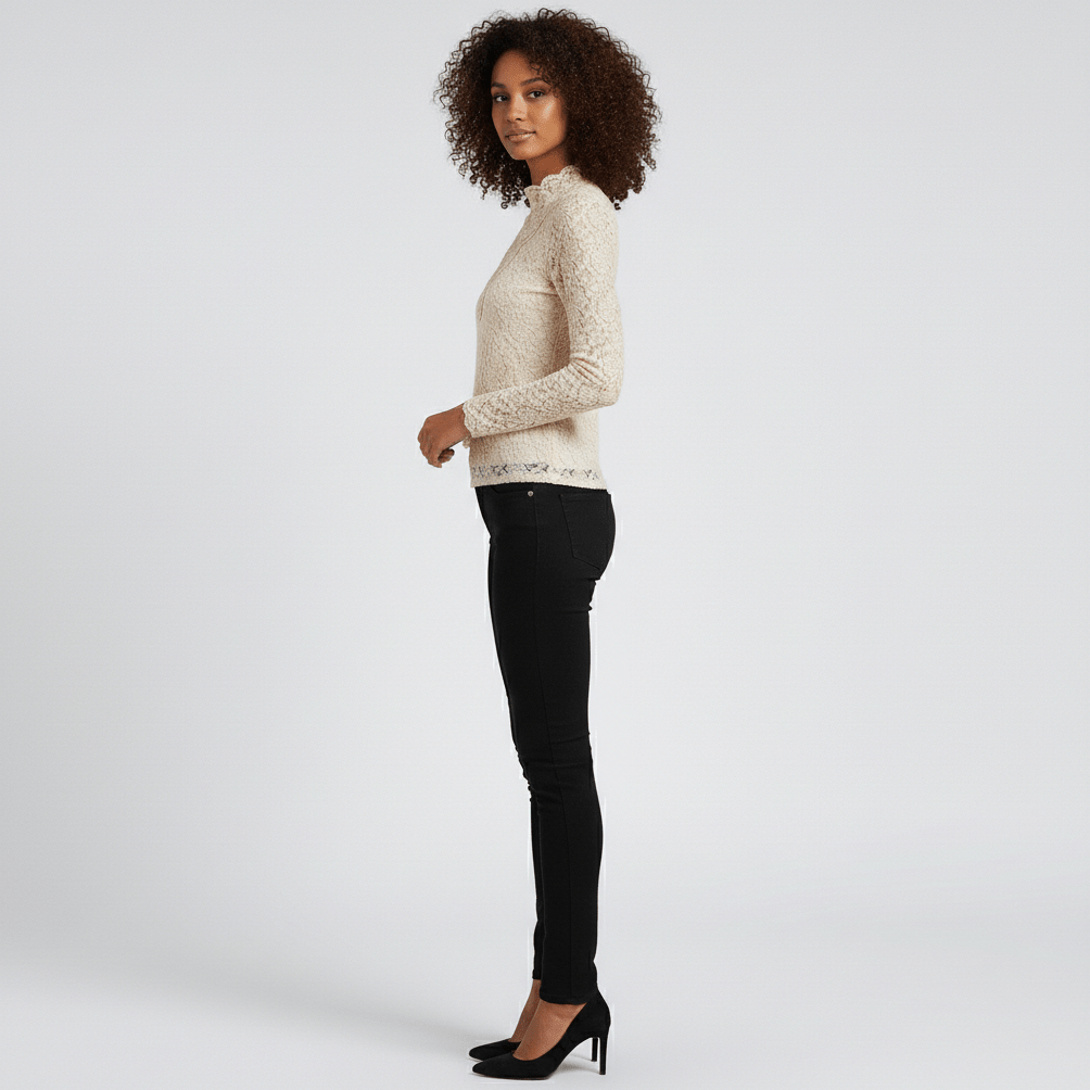 Rosie Embroidered Lace Blouse with High Neck and Sheer Sleeves