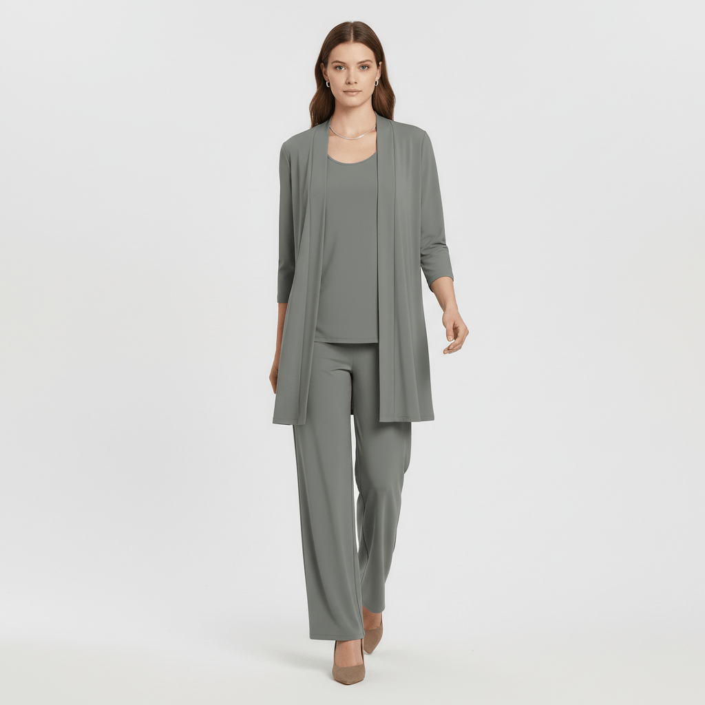 Ruth Two Piece Set Open Front Cardigan and Wide-Leg - Sage Gray