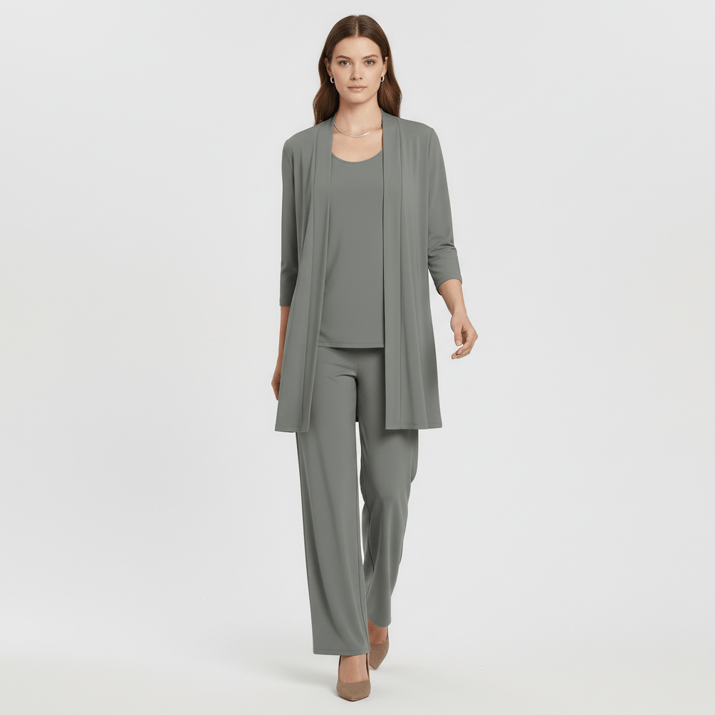 Ruth Two Piece Set Open Front Cardigan and Wide-Leg - Sage Gray