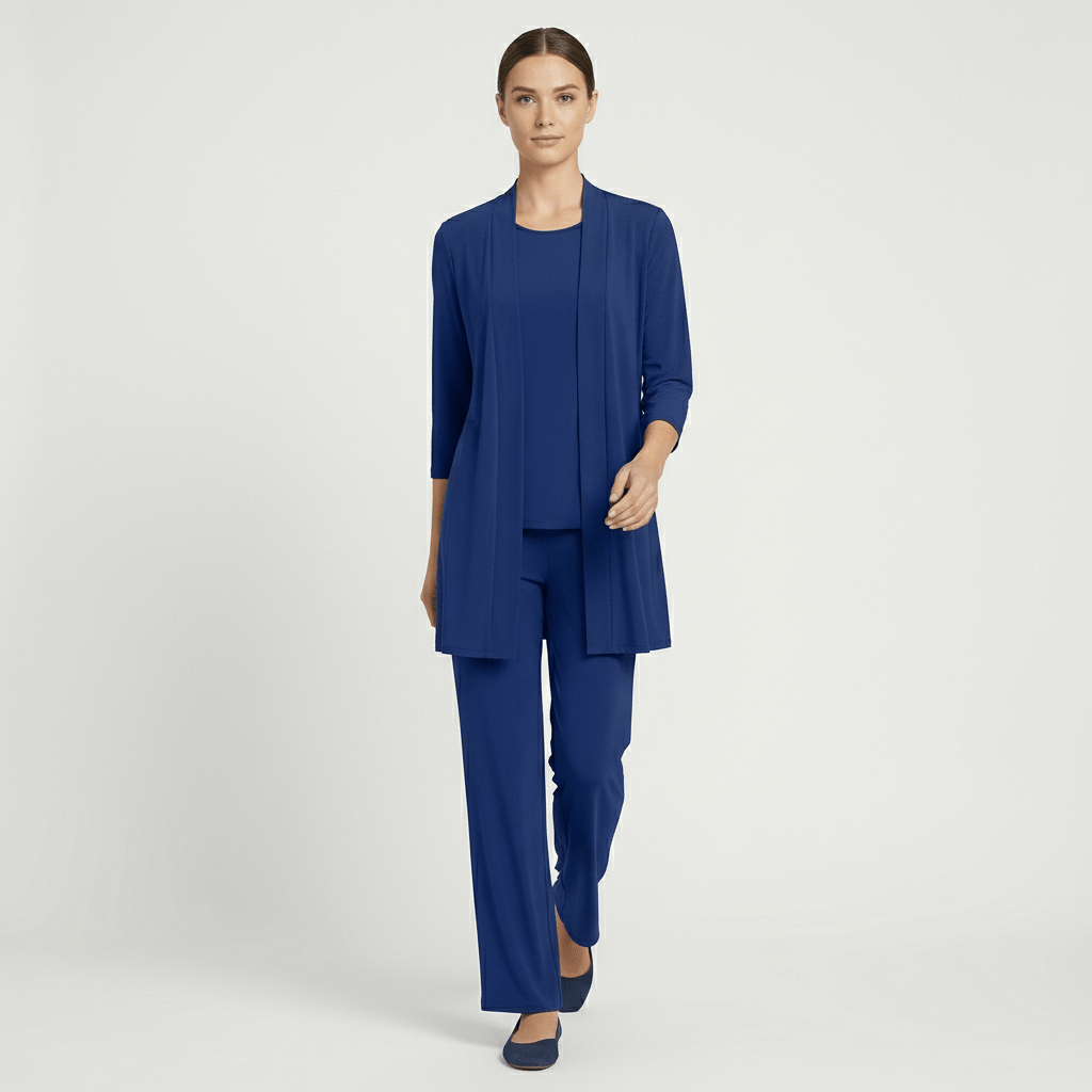 Ruth Two Piece Set Open Front Cardigan and Wide-Leg - Royal Blue