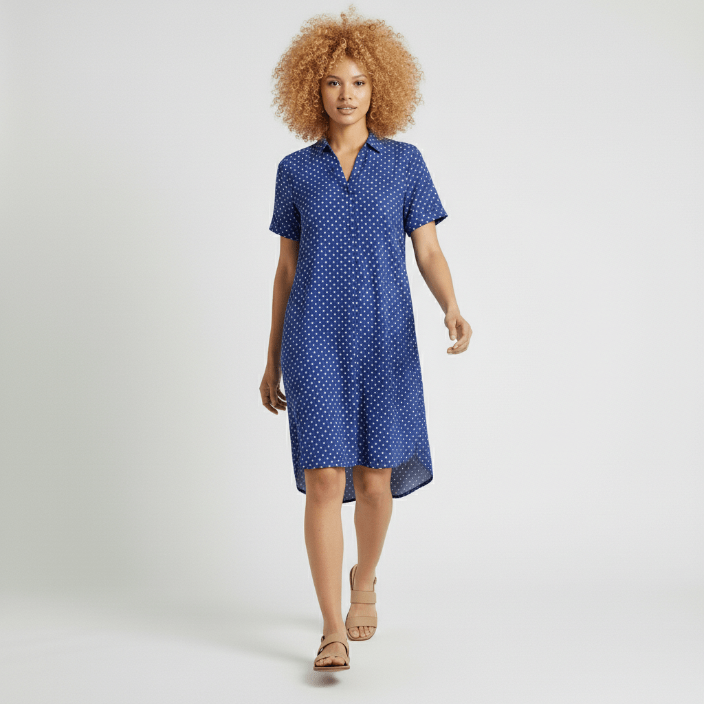 Sandra Short Sleeve Shirt Collar Midi Dress with Printed Pattern