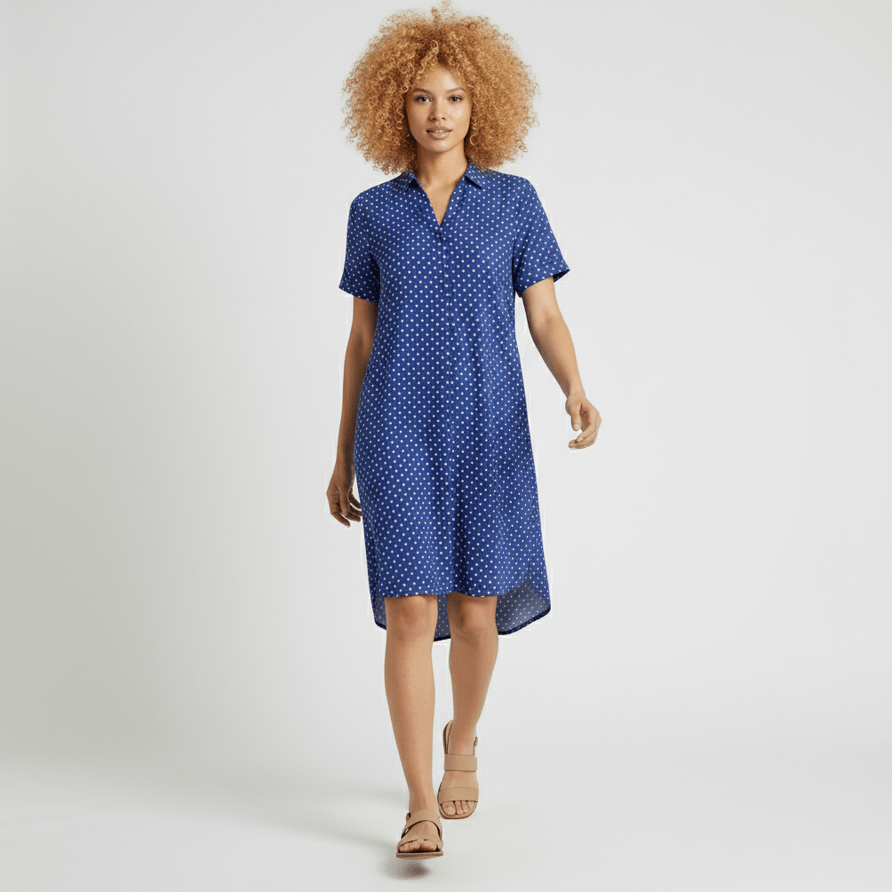 Sandra Short Sleeve Shirt Collar Midi Dress with Printed Pattern