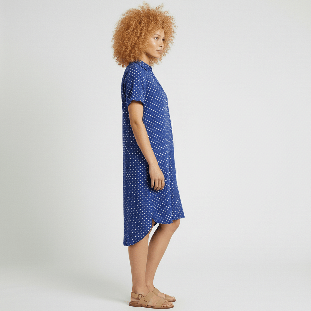 Sandra Short Sleeve Shirt Collar Midi Dress with Printed Pattern