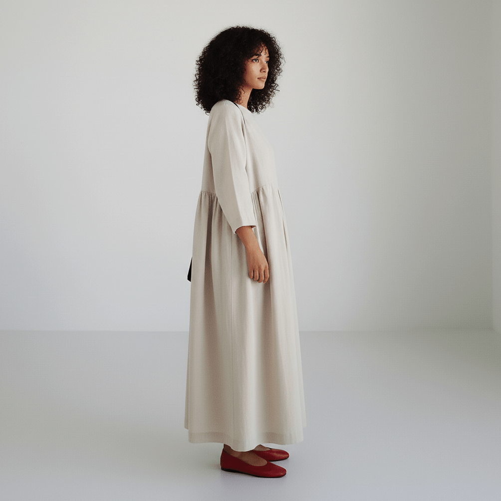 Shirley Round Neck Oversized Maxi Dress for Women with Side Pockets