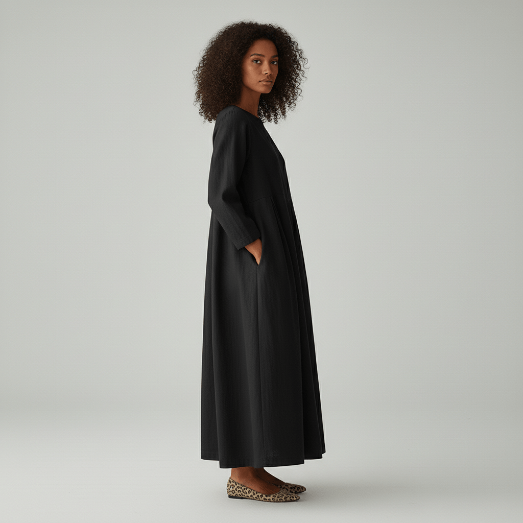 Shirley Round Neck Oversized Maxi Dress for Women with Side Pockets