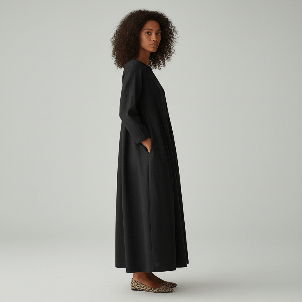 Shirley Round Neck Oversized Maxi Dress for Women with Side Pockets