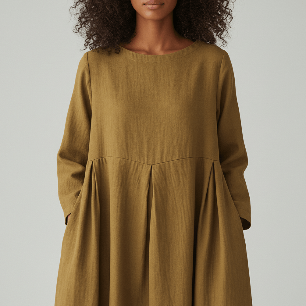 Shirley Round Neck Oversized Maxi Dress for Women with Side Pockets