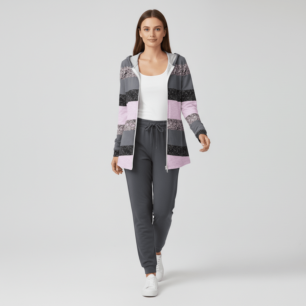 Sophie Two Piece Set with Hooded Cardigan and Jogger Pants - Classic Multicolor