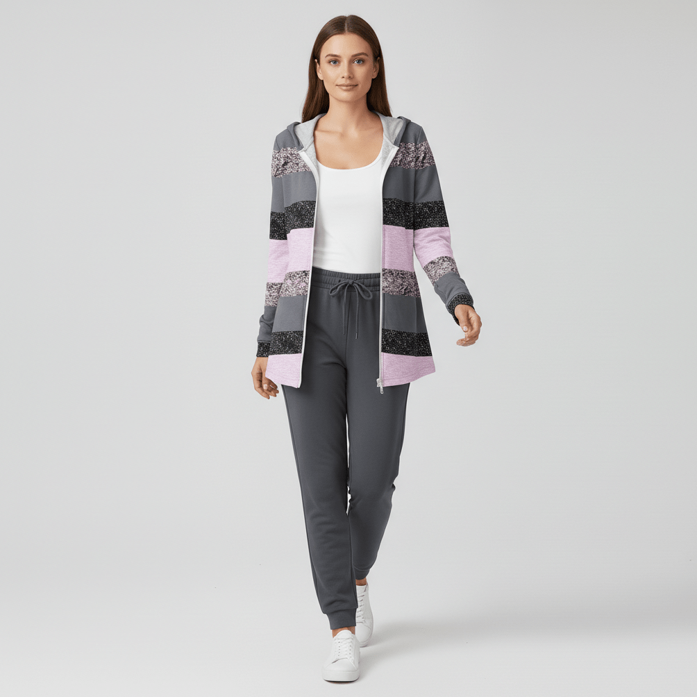 Sophie Two Piece Set with Hooded Cardigan and Jogger Pants - Classic Multicolor