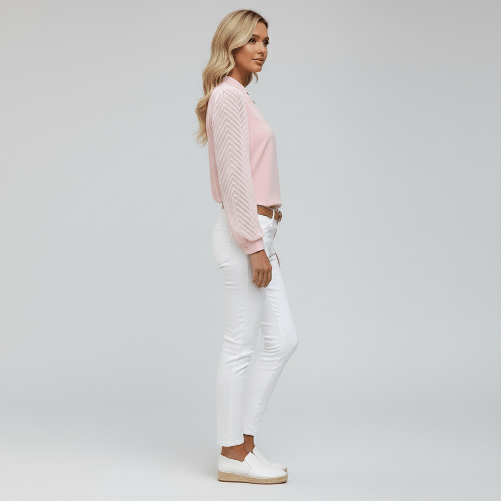 Susan Textured Sleeve V-Neck Blouse for Women