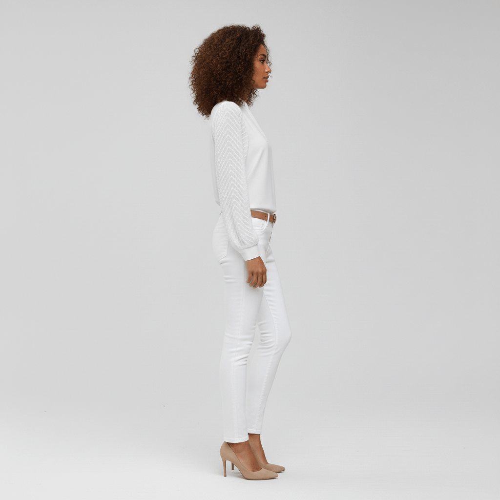 Susan Textured Sleeve V-Neck Blouse for Women