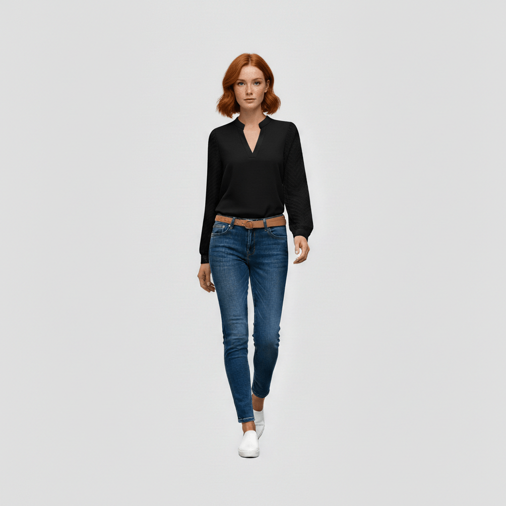Susan Textured Sleeve V-Neck Blouse for Women