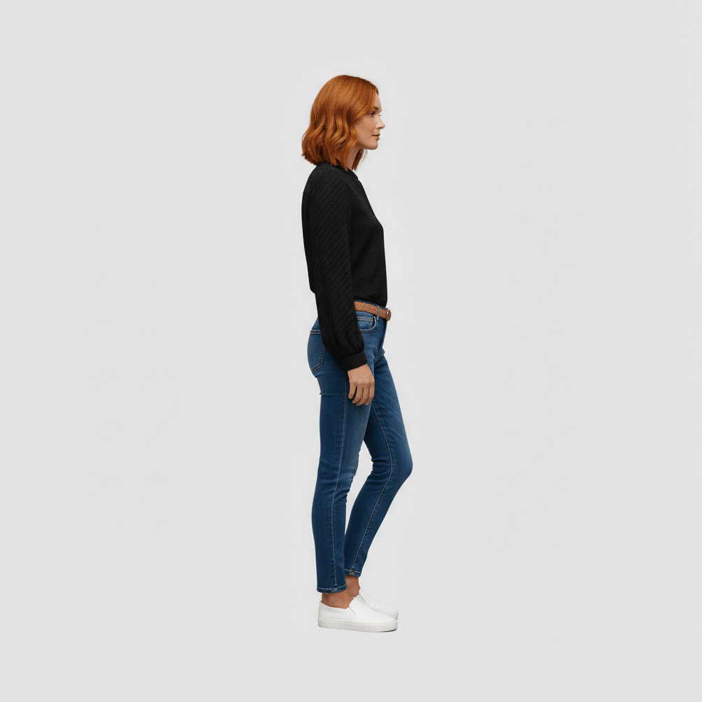 Susan Textured Sleeve V-Neck Blouse for Women