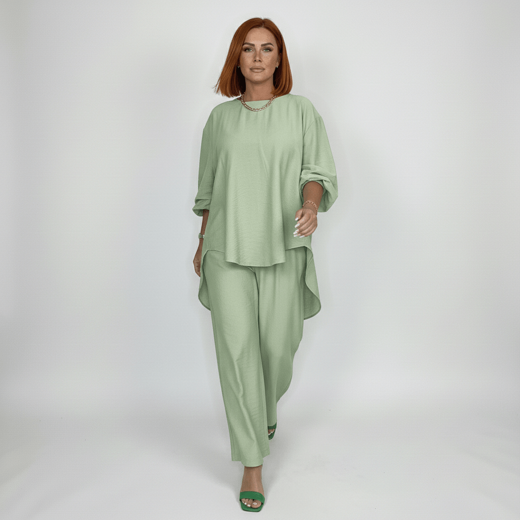 Susannah Two Piece Set Loose Top and Wide Leg Pants - Mint Green
