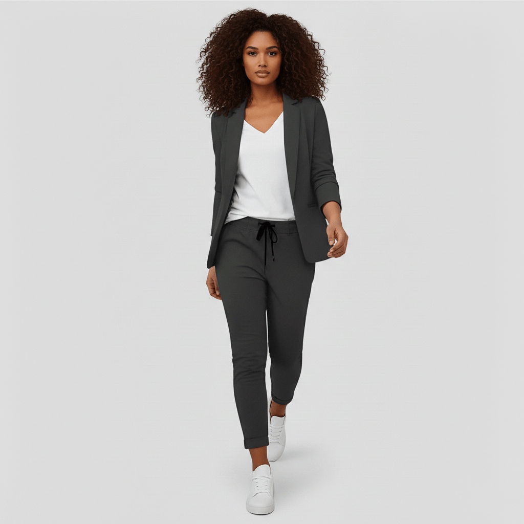 Zoya Two Piece Set Blazer and Jogger Pants for Women - Charcoal Gray