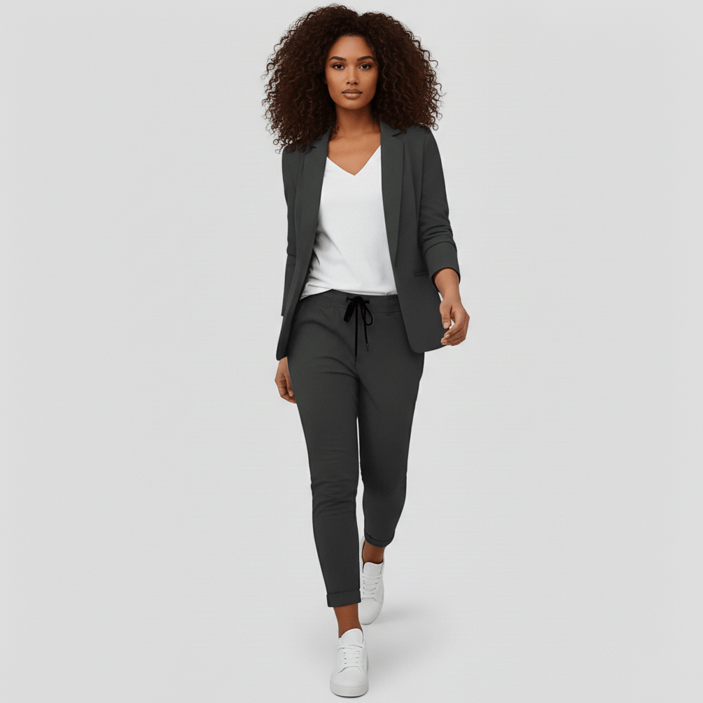 Zoya Two Piece Set Blazer and Jogger Pants for Women - Charcoal Gray