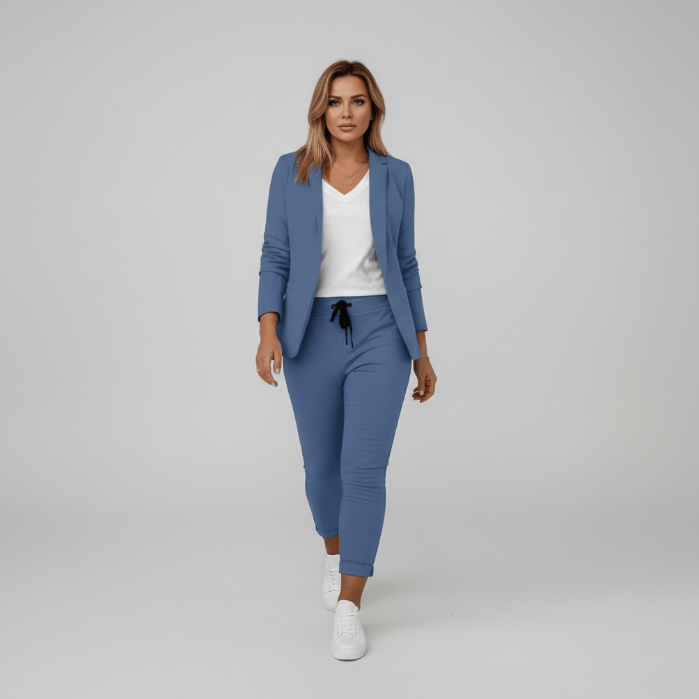 Zoya Two Piece Set Blazer and Jogger Pants for Women - Denim Blue
