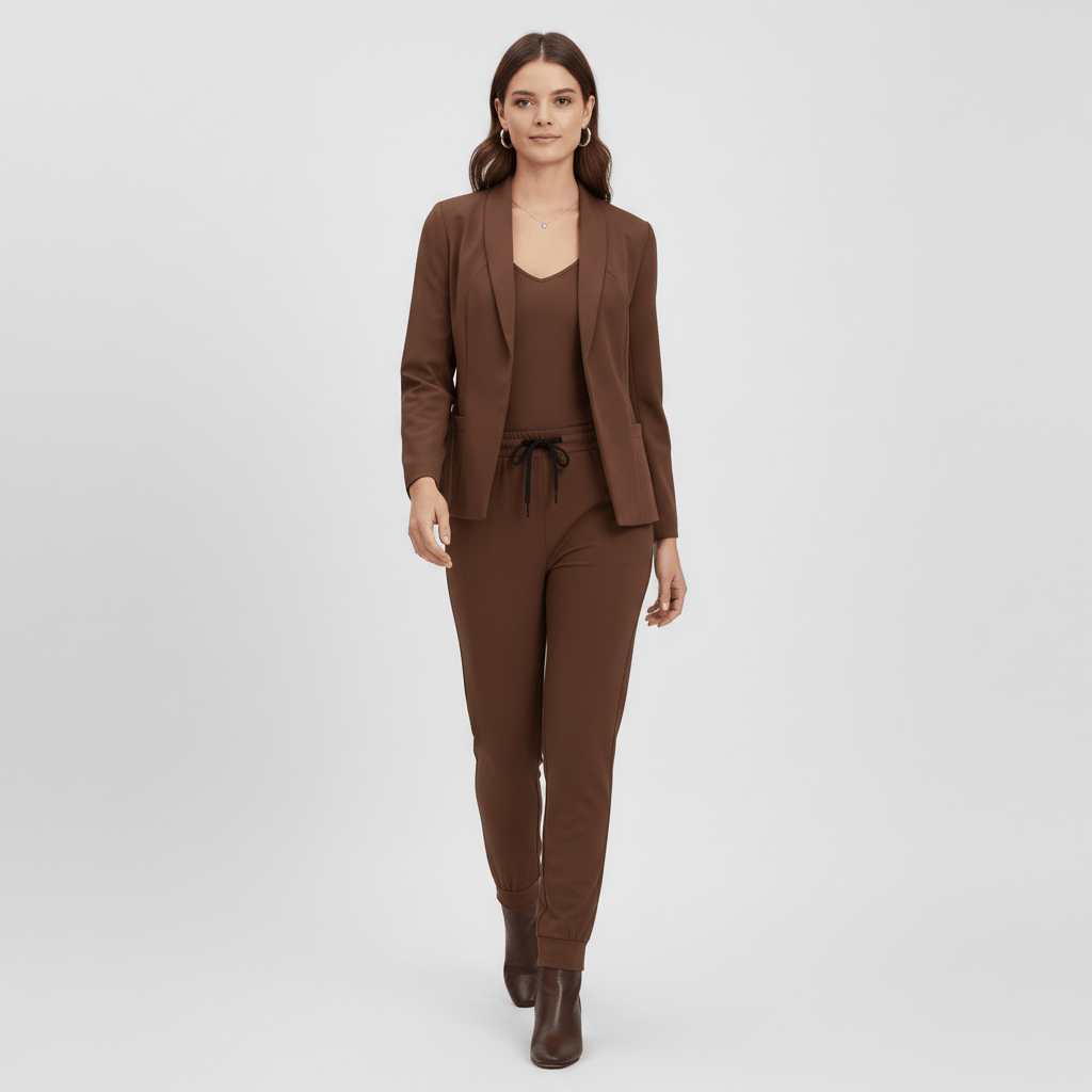 Zoya Two Piece Set Blazer and Jogger Pants for Women - Coffee Brown