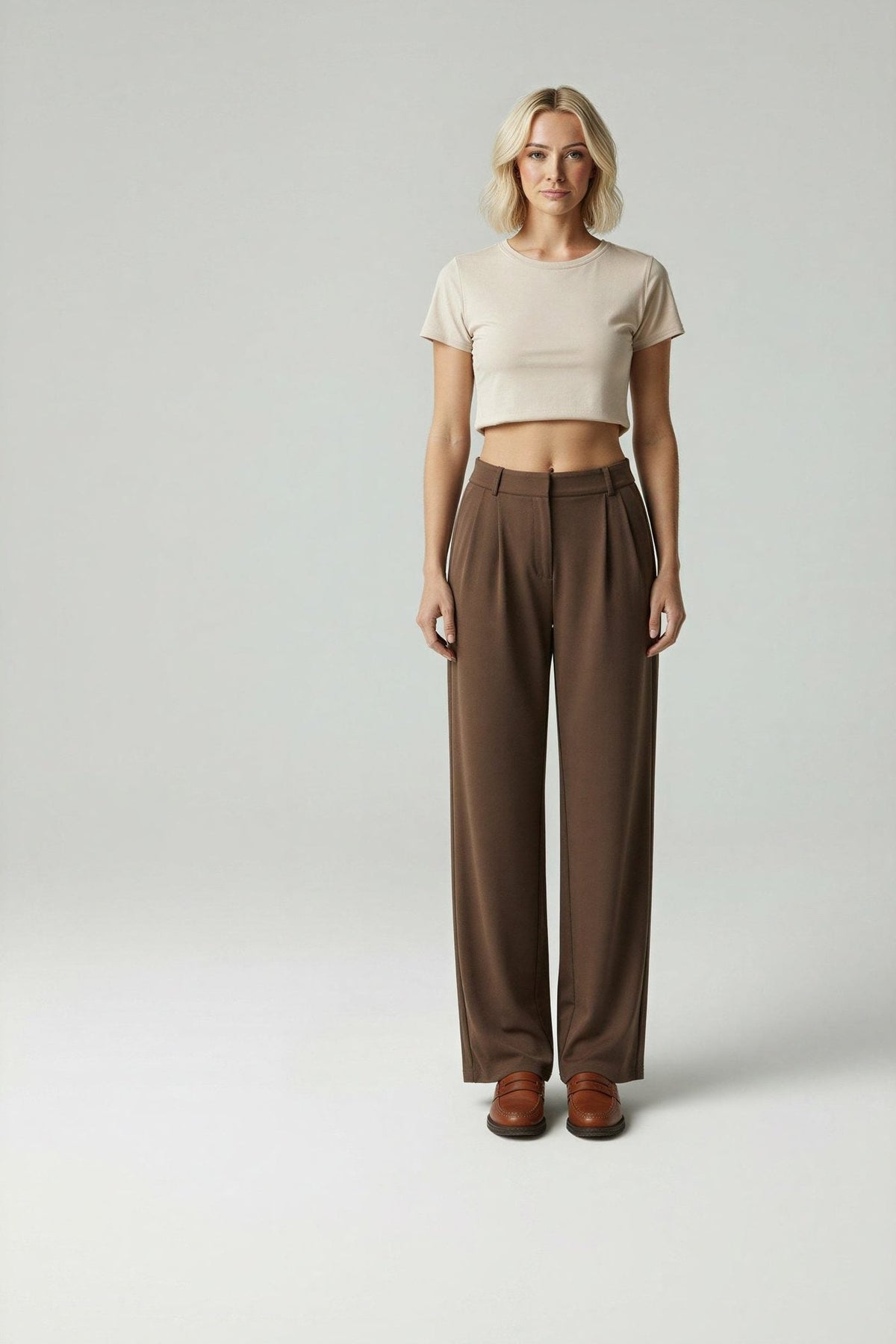 Adaline High-Waisted Wide Leg Trousers with Side Pockets - Espresso Brown