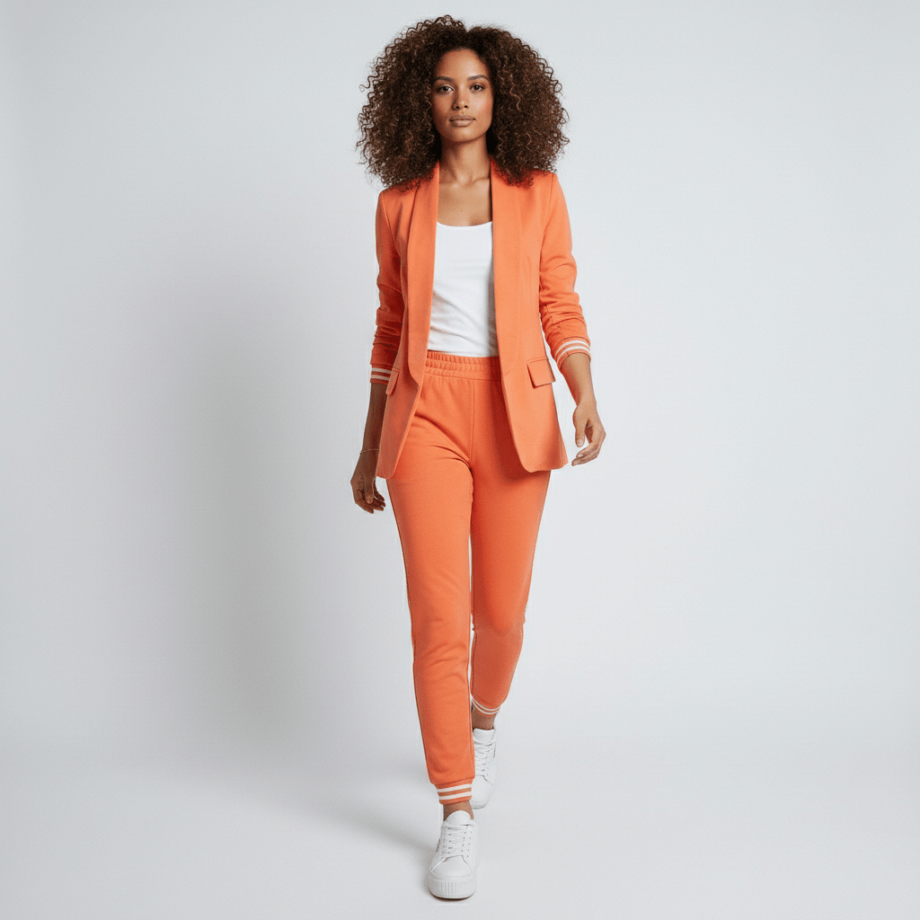 Aida Two Piece Set Blazer and Tapered Pants for Women - Sunny Orange