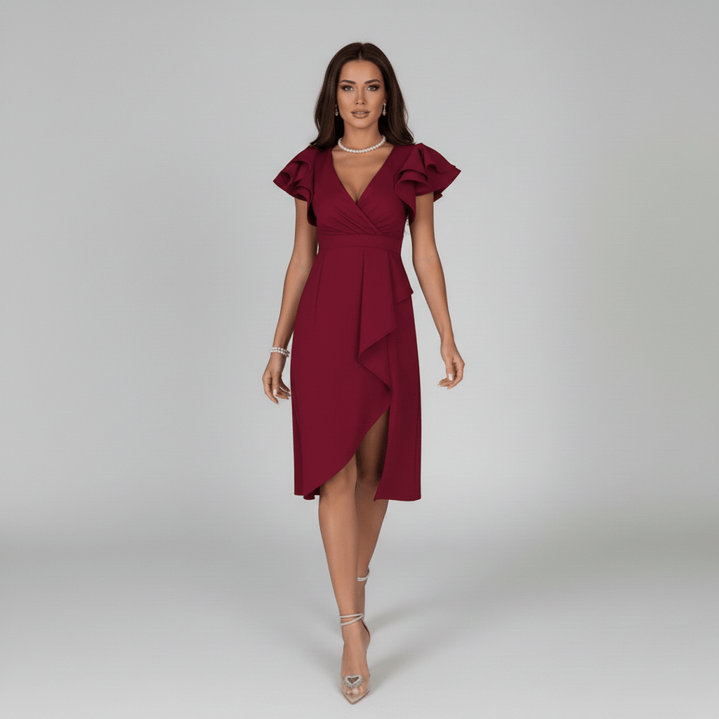 Alea Elegant Ruffle Wedding Guest Dress for Women