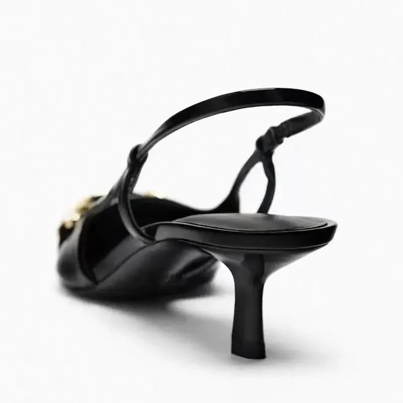 Alessia Chain Detail Slingback Kitten Heels with Pointed Toe