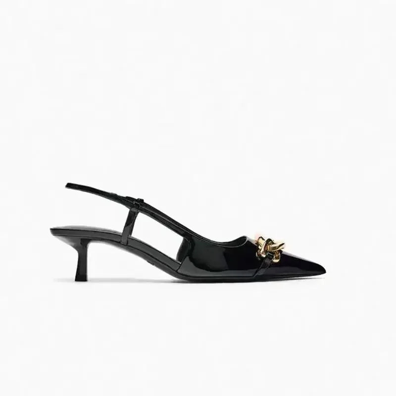 Alessia Chain Detail Slingback Kitten Heels with Pointed Toe
