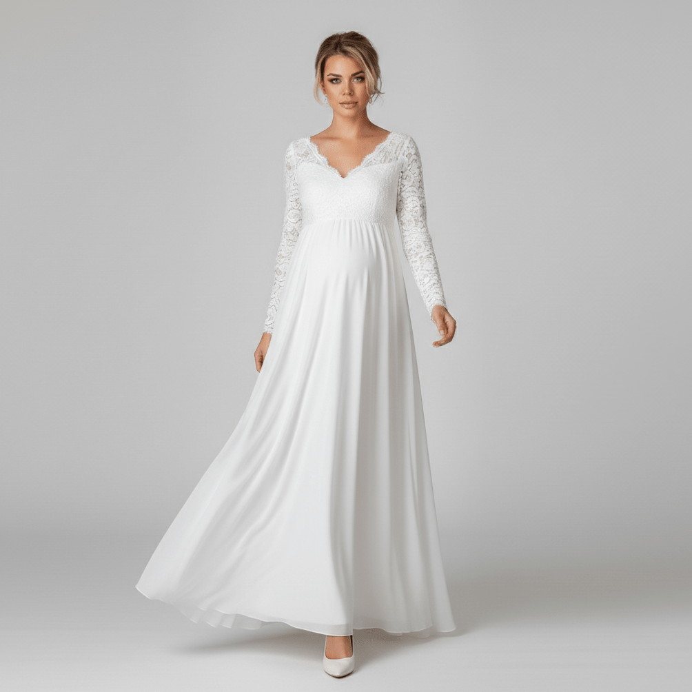 Alva Long Sleeve Lace Maternity Maxi Dress in White