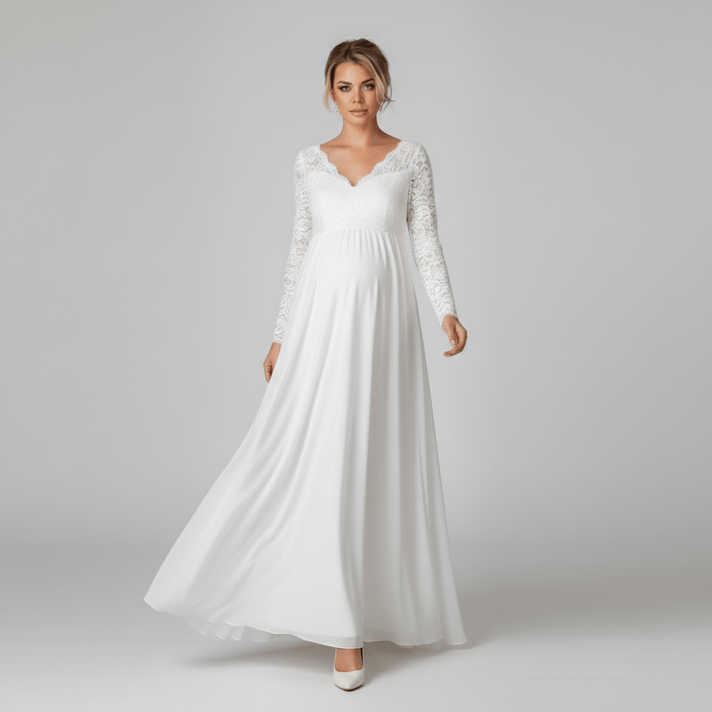 Alva Long Sleeve Lace Maternity Maxi Dress in White