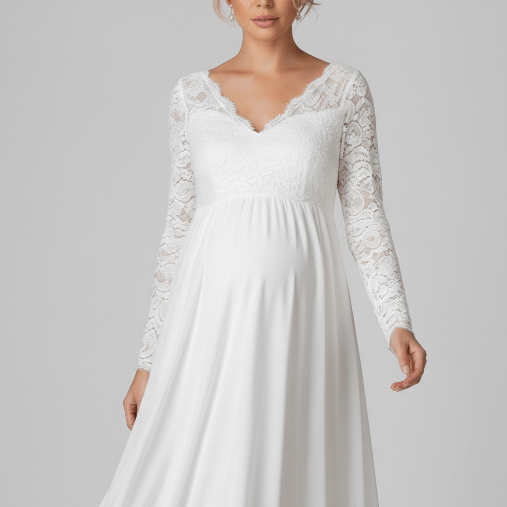 Alva Long Sleeve Lace Maternity Maxi Dress in White
