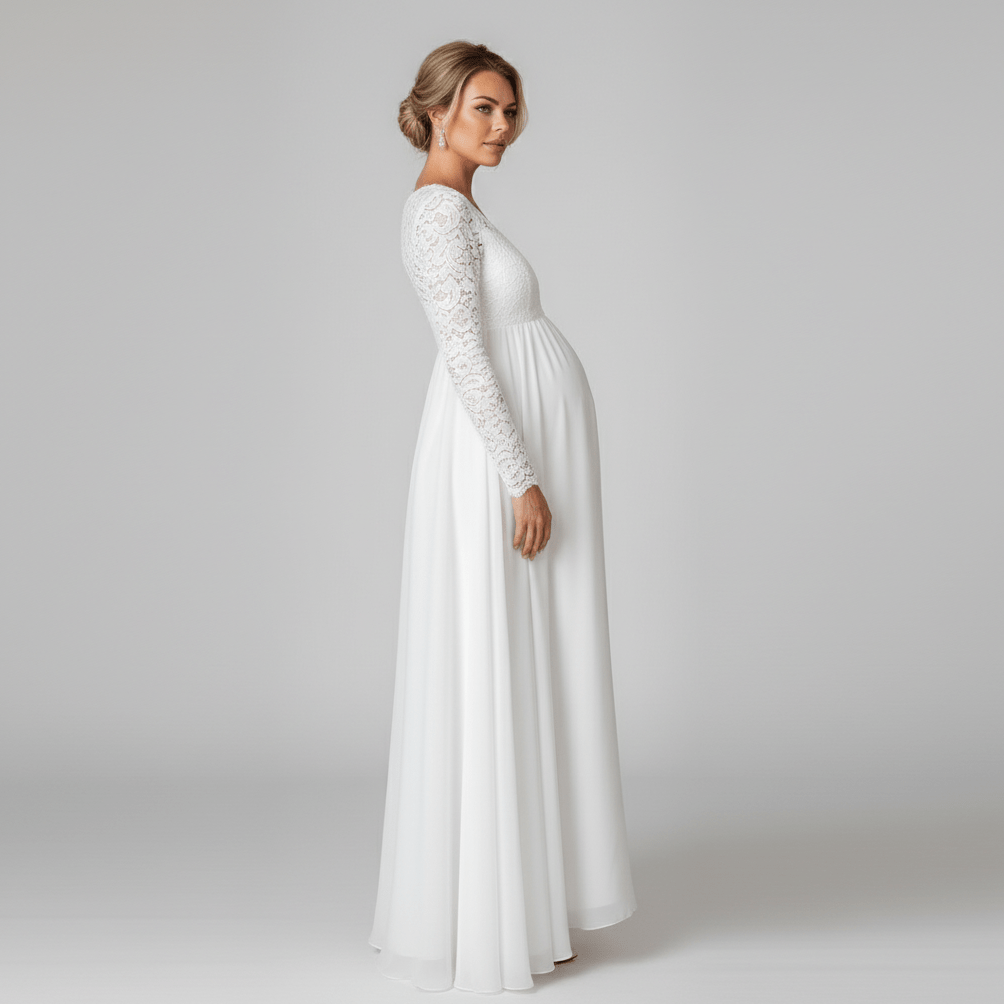 Alva Long Sleeve Lace Maternity Maxi Dress in White