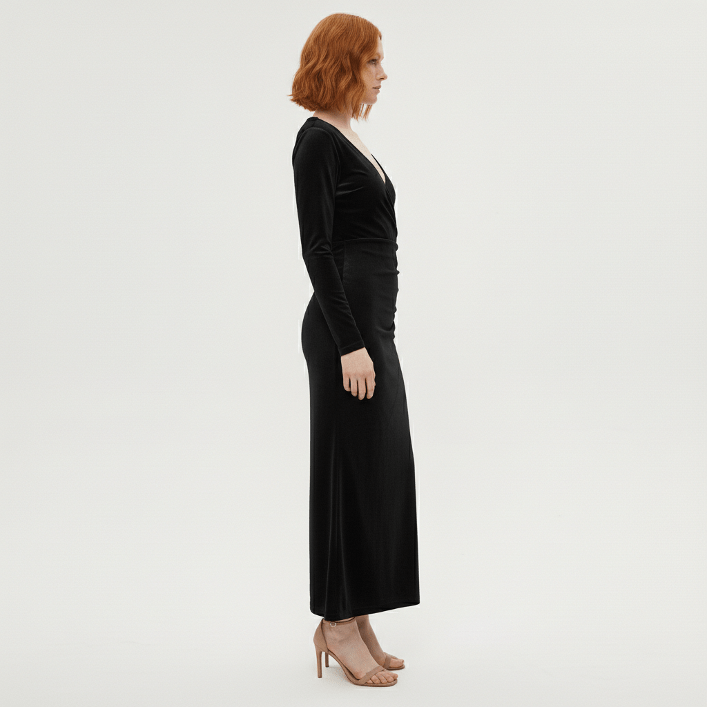 Aviana Velvet Wrap Midi Dress with V-Neck for Women
