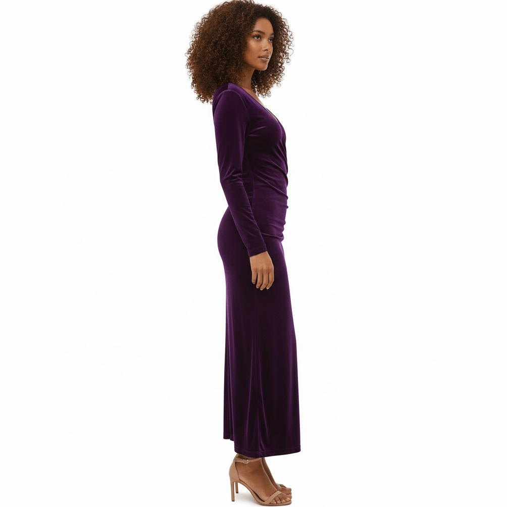 Aviana Velvet Wrap Midi Dress with V-Neck for Women