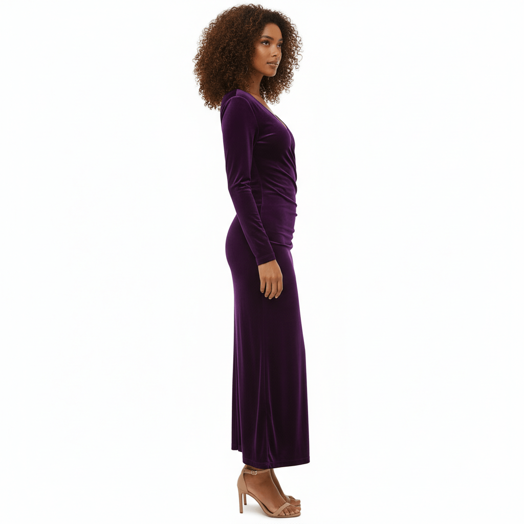 Aviana Velvet Wrap Midi Dress with V-Neck for Women