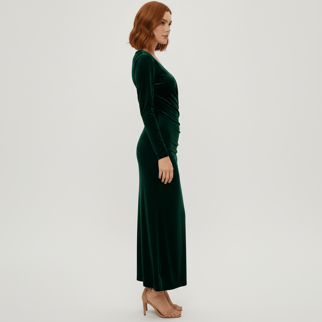 Aviana Velvet Wrap Midi Dress with V-Neck for Women