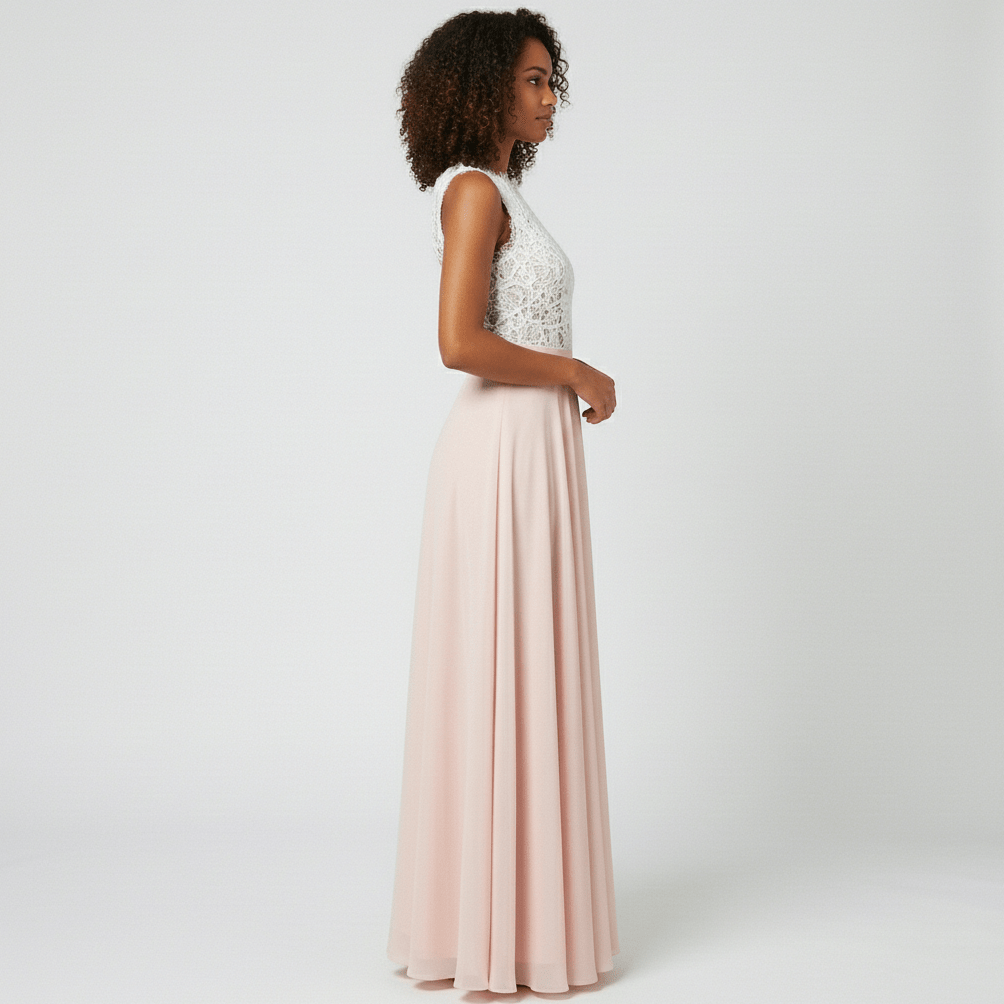 Beatrice Sleeveless Lace Bodice Maxi Dress with Round Neck