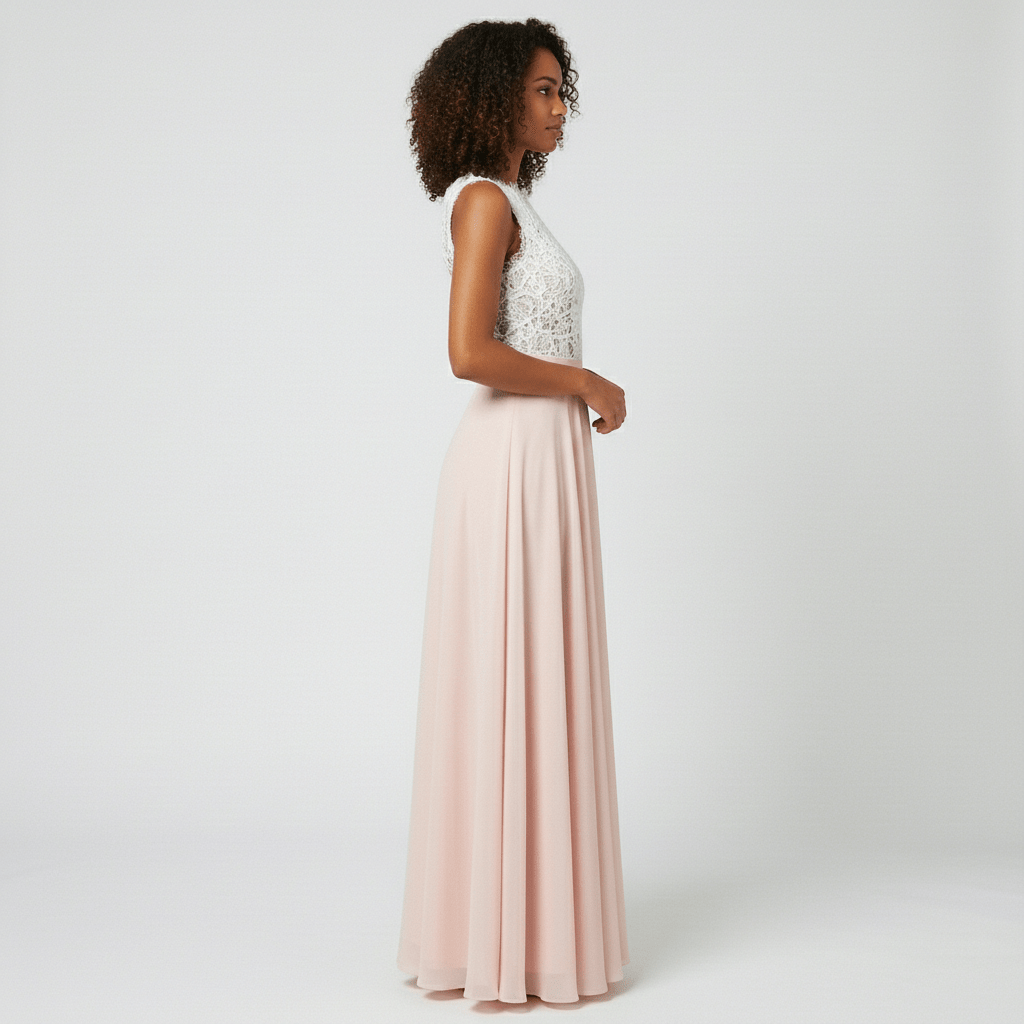 Beatrice Sleeveless Lace Bodice Maxi Dress with Round Neck